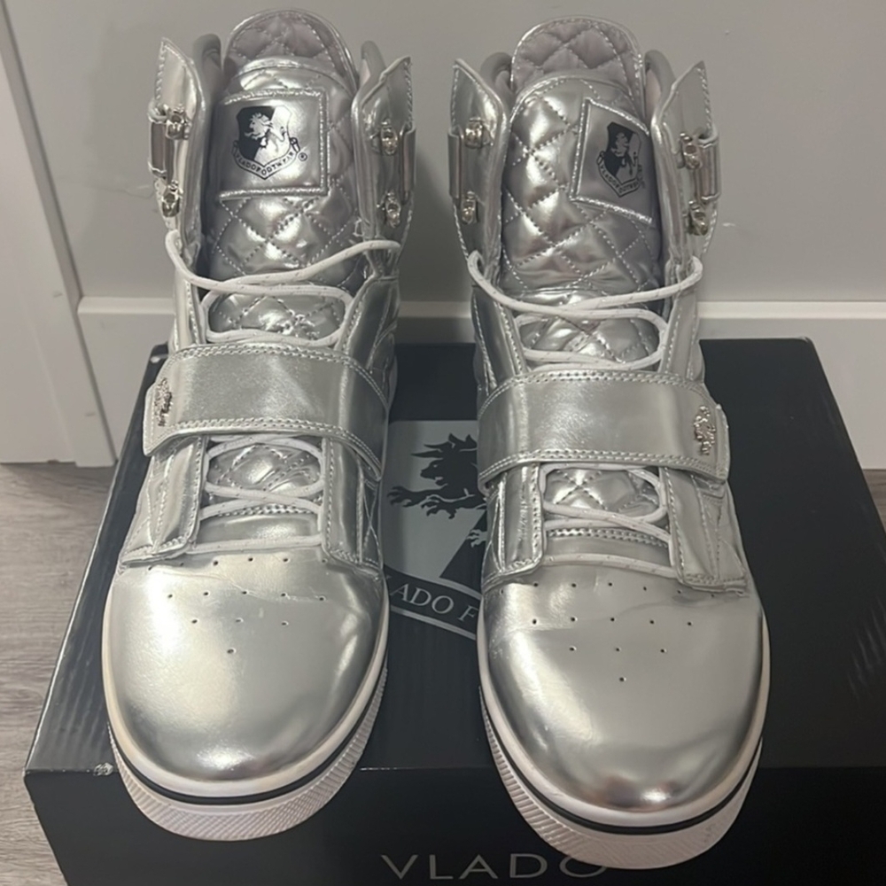 Vlado Silver Quilted High-Top Sneakers US Mens Size 11 - Picture 3 of 4